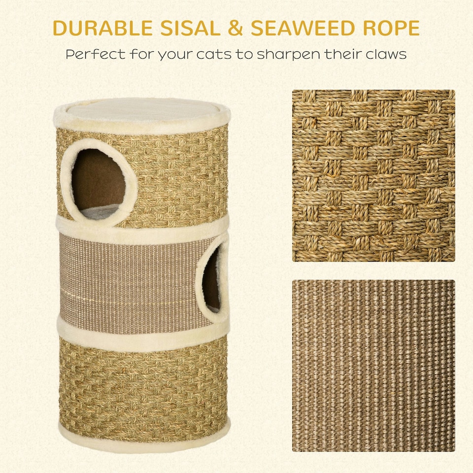 image 1 of PawHut Cat Scratching Barrel Pet Furniture Sisal Plushfor Indoor Cats, Khaki