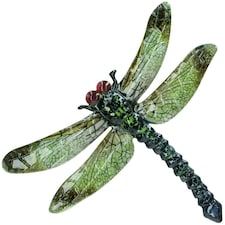 Green Metal Dragonfly Garden/Home Wall Art Ornament 35x28cm Inddor/Outdoor
