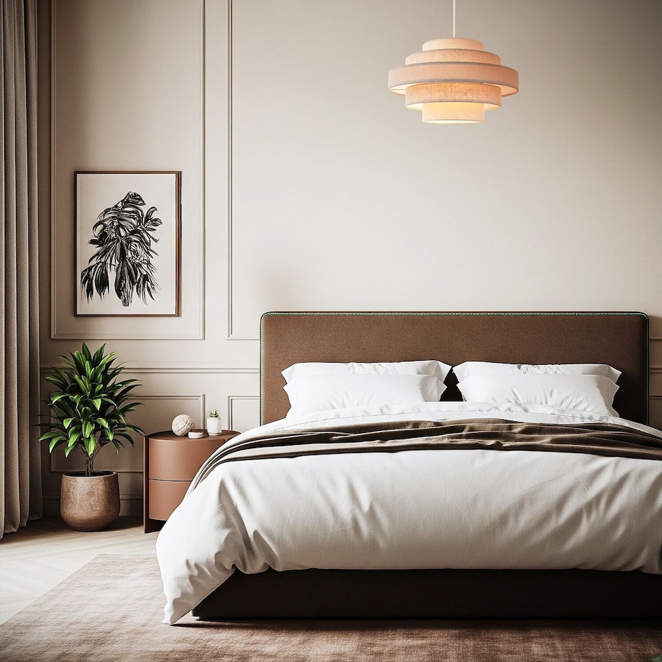 image 1 of Five Tier Pendant Lighting Shade with Natural Oatmeal and Beige Linen | Cream | Beige | 1