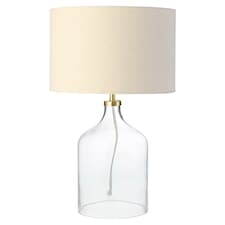Contemporary Elegant Table Lamp with Clear Glass Base and Oatmeal Linen Shade | Clear