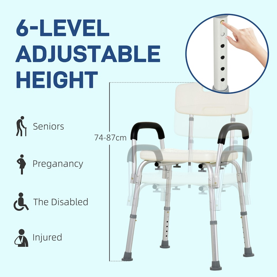 image 1 of HOMCOM Light Weight Aluminum Shower Bench Portable Lift Chair w/ Back & Armrest