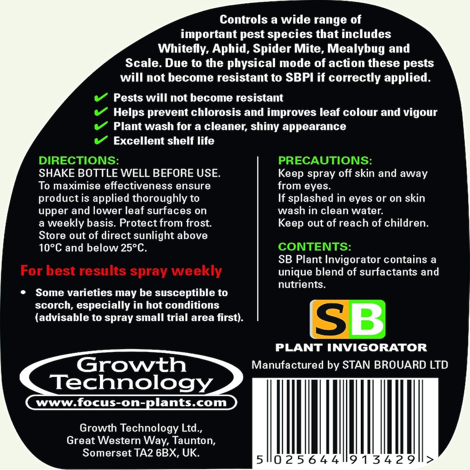 image 1 of Growth Technology SB Plant Invigorator Ready To Use Bug Killer Spray 500ml
