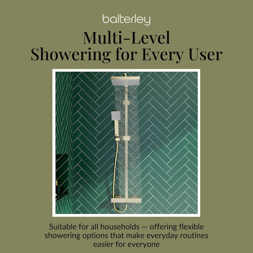 image 1 of Balterley Empire Square Thermostatic Shower Kit with Fixed Head and Adjustable Handset | Copper | Brushed Brass | 1