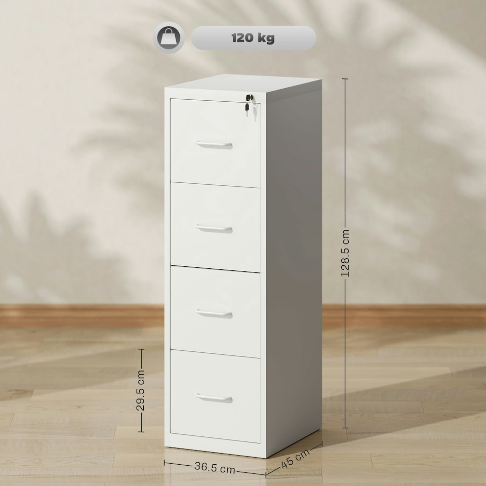 image 1 of HOMCOM 4 Drawer Filing Cabinet Steel File Cabinet for A4 Letter Size White