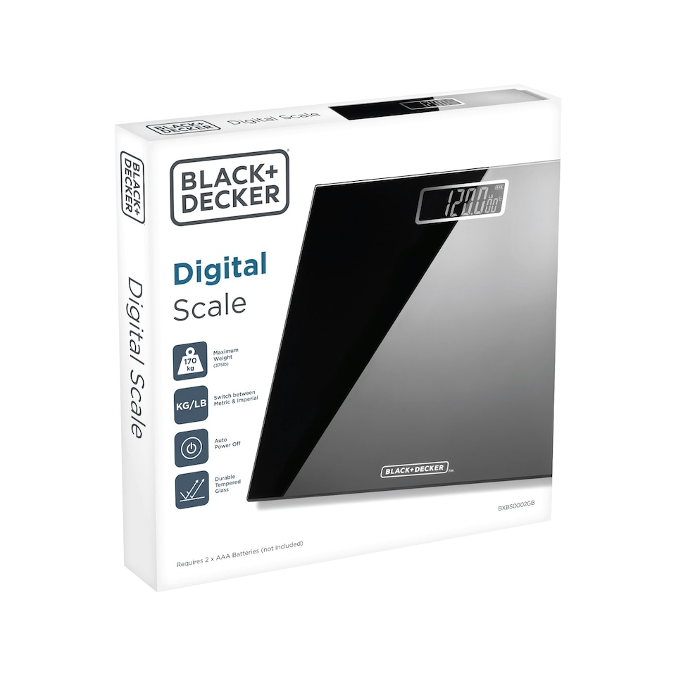 image 1 of BLACK+DECKER BXBS0002GB Digital Bathroom Scale, Tempered Glass, Black