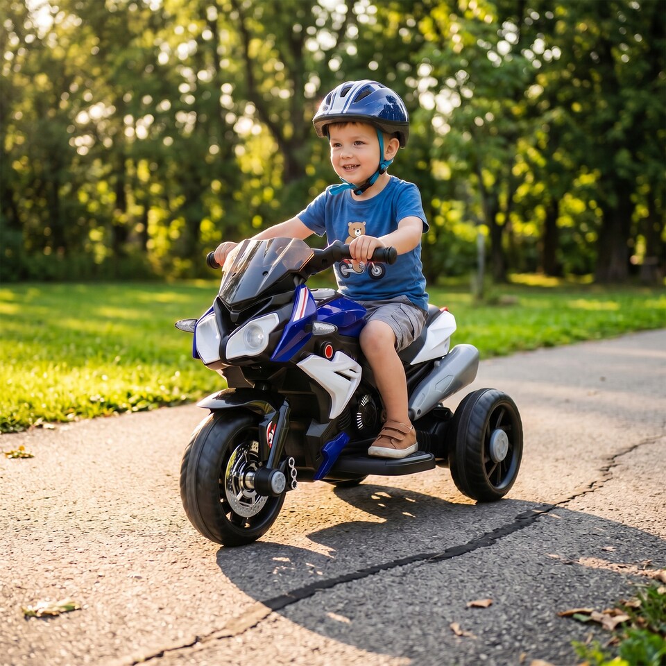 image 1 of HOMCOM Kids Electric Motorcycle with 3 Wheels, Headlight, Music, Horn, Blue