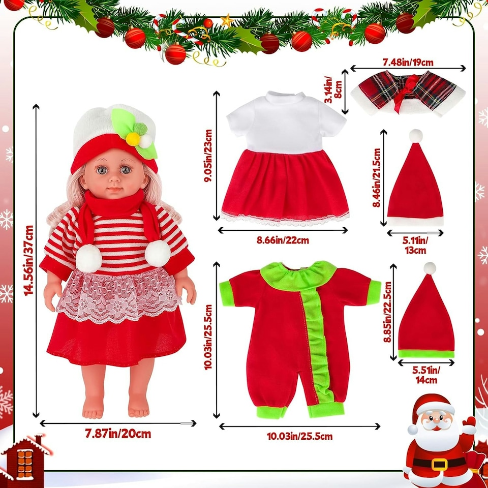 image 1 of Christmas Baby Doll Toy Set dress-up doll Toddler Kids Gift Birthdays play set 3 Set Dolls Clothes and fun accessories