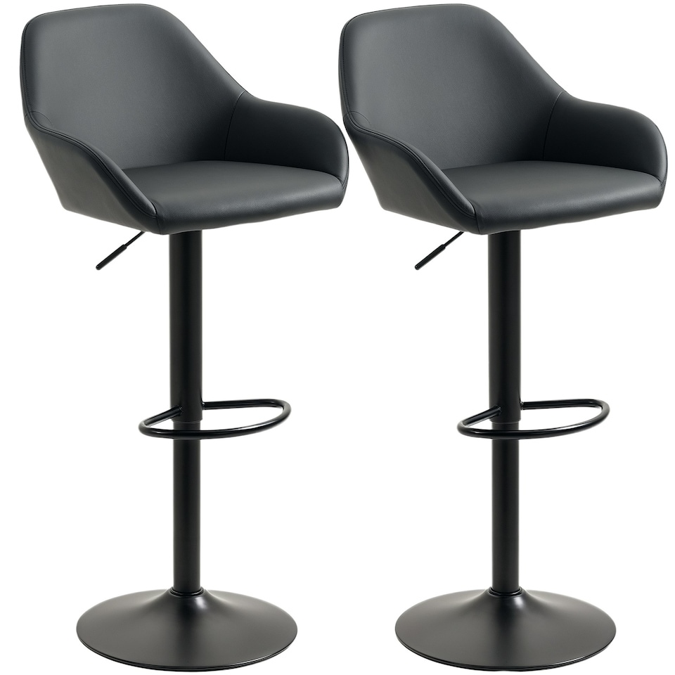 image 1 of HOMCOM Bar Stools Set of 2, Height Adjustable Swivel Barstools, PU Leather Kitchen Stools with Backs, Armrests and Footrest for Home, Counter and Dining Room, Black