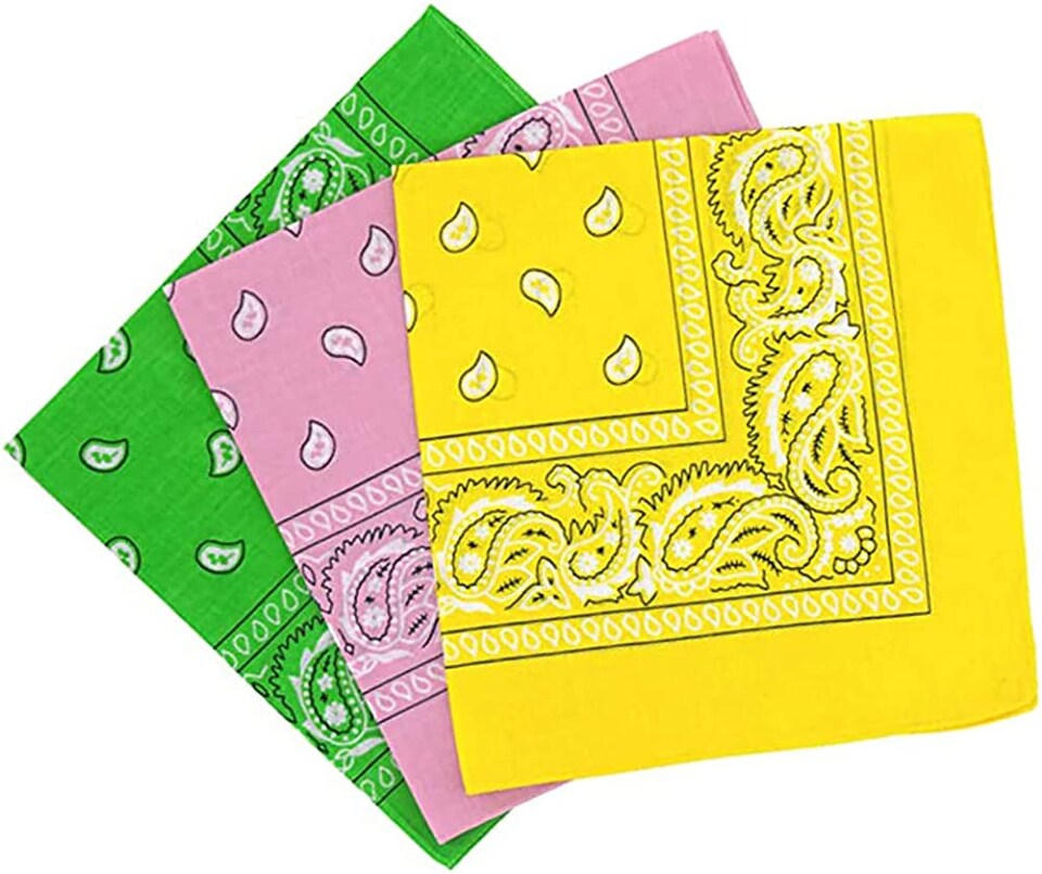 KAV 55x55cm Set of 3 Bandanas face mask Assorted Paisley Bandana - Head Wrap Scarf Wristband for Outdoor Sports, Hiking, Cycling (Jaune, Rose, Vert Clair)