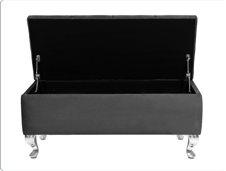 image 1 of Londona 137cm Chesterfield Ottoman Storage Bench - Plush Velvet Shoe Bench - Steel Grey Upholstery Footstool with Storage