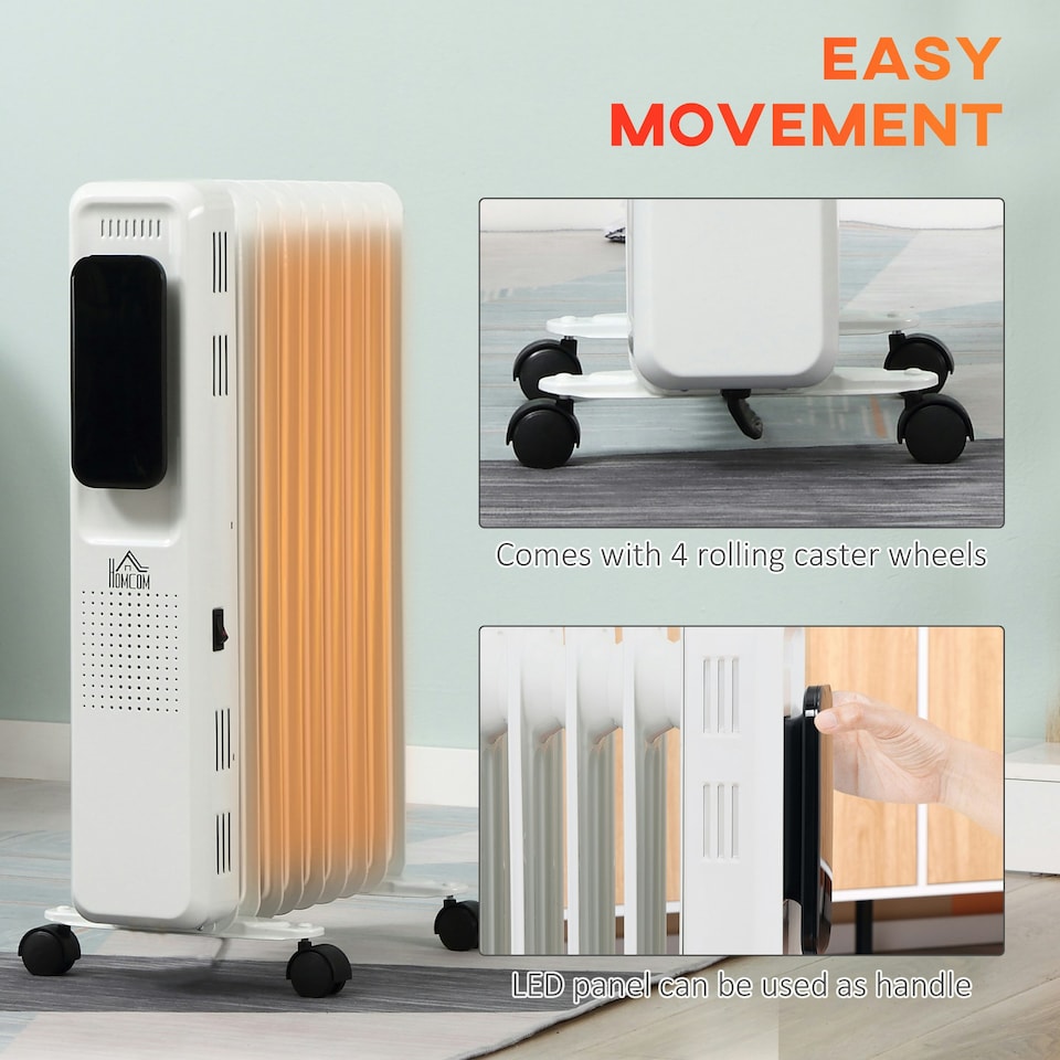 image 1 of HOMCOM 2000W Oil Filled Radiator Heater w/ 3 Heat Settings Remote Control White