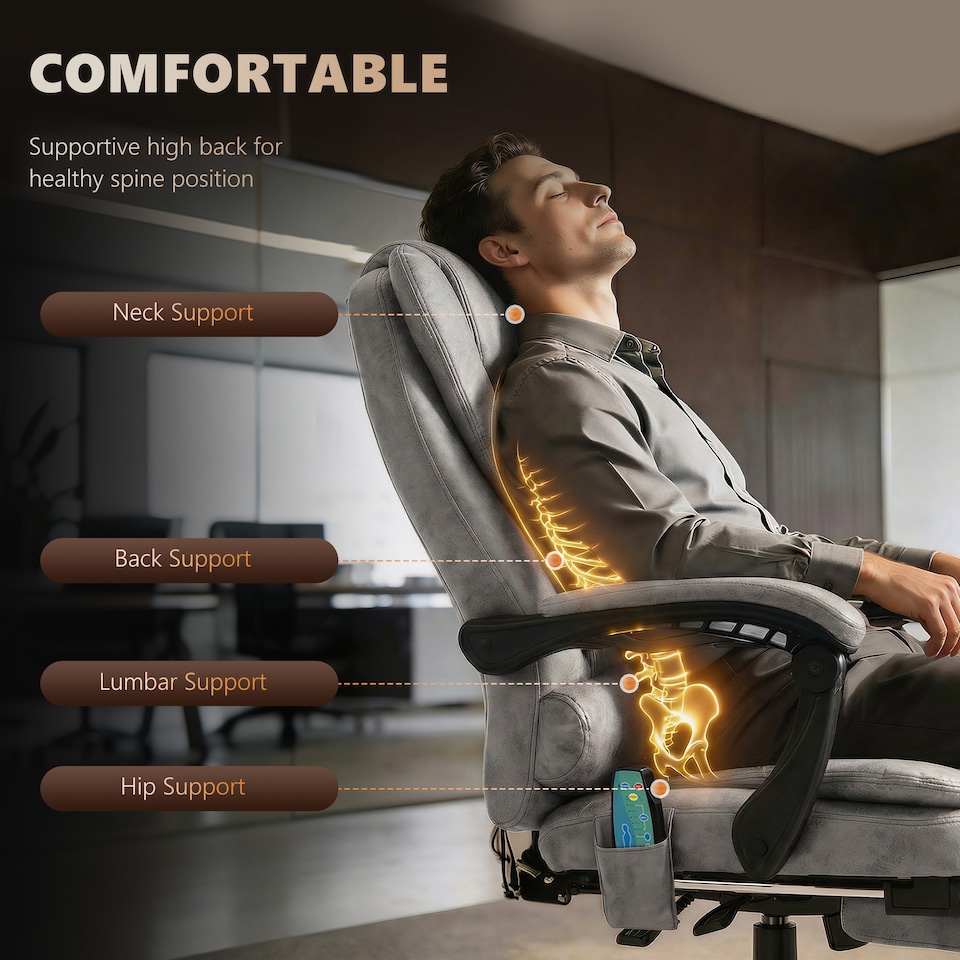 image 1 of Vinsetto Heated 6 Points Vibration Massage Executive Office Chair Grey