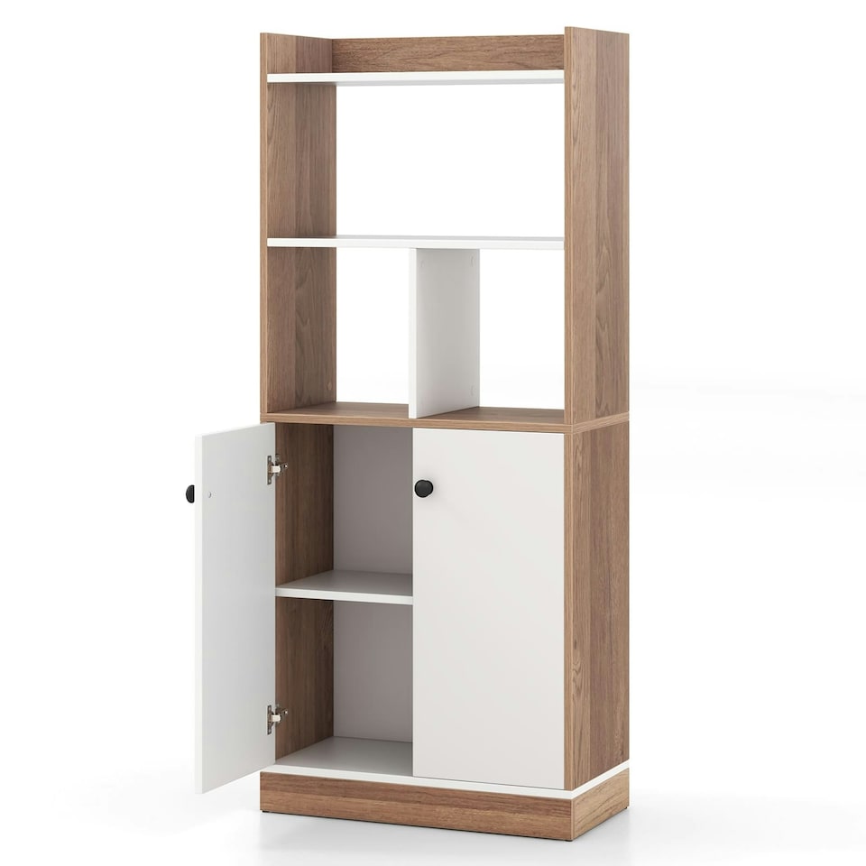 image 1 of COSTWAY 3-Tier Tall Bookshelf Modern Display Cabinet White
