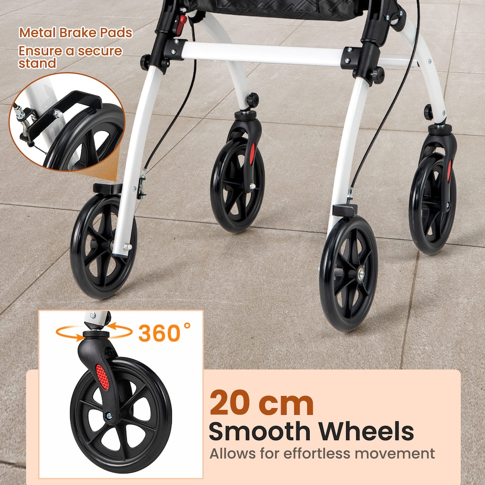 image 1 of COSTWAY Rollator Lightweight Foldable Rolling Walker-White