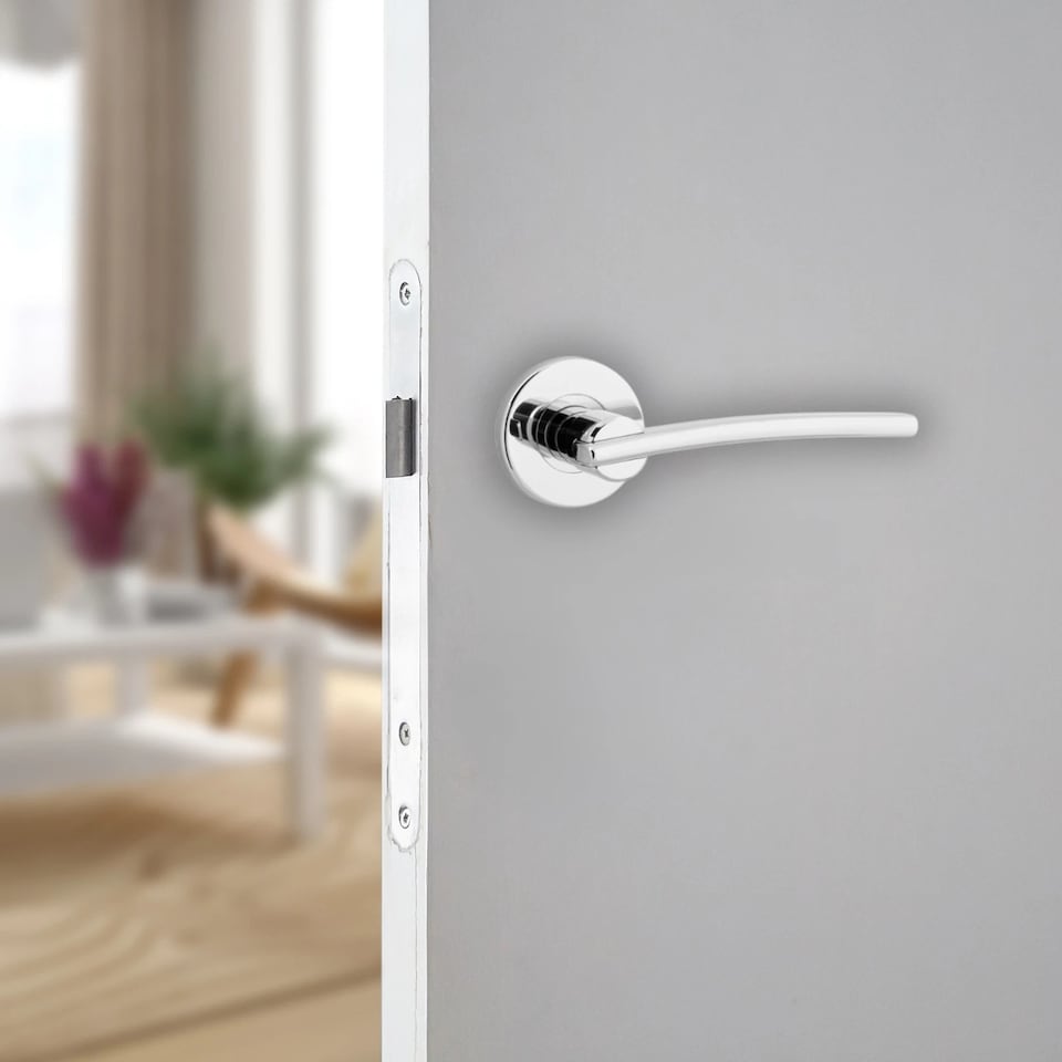 image 1 of Hampstead Metal Lever Latch Door Handles Set Rose Internal, External | Silver | Silver | Set of 6