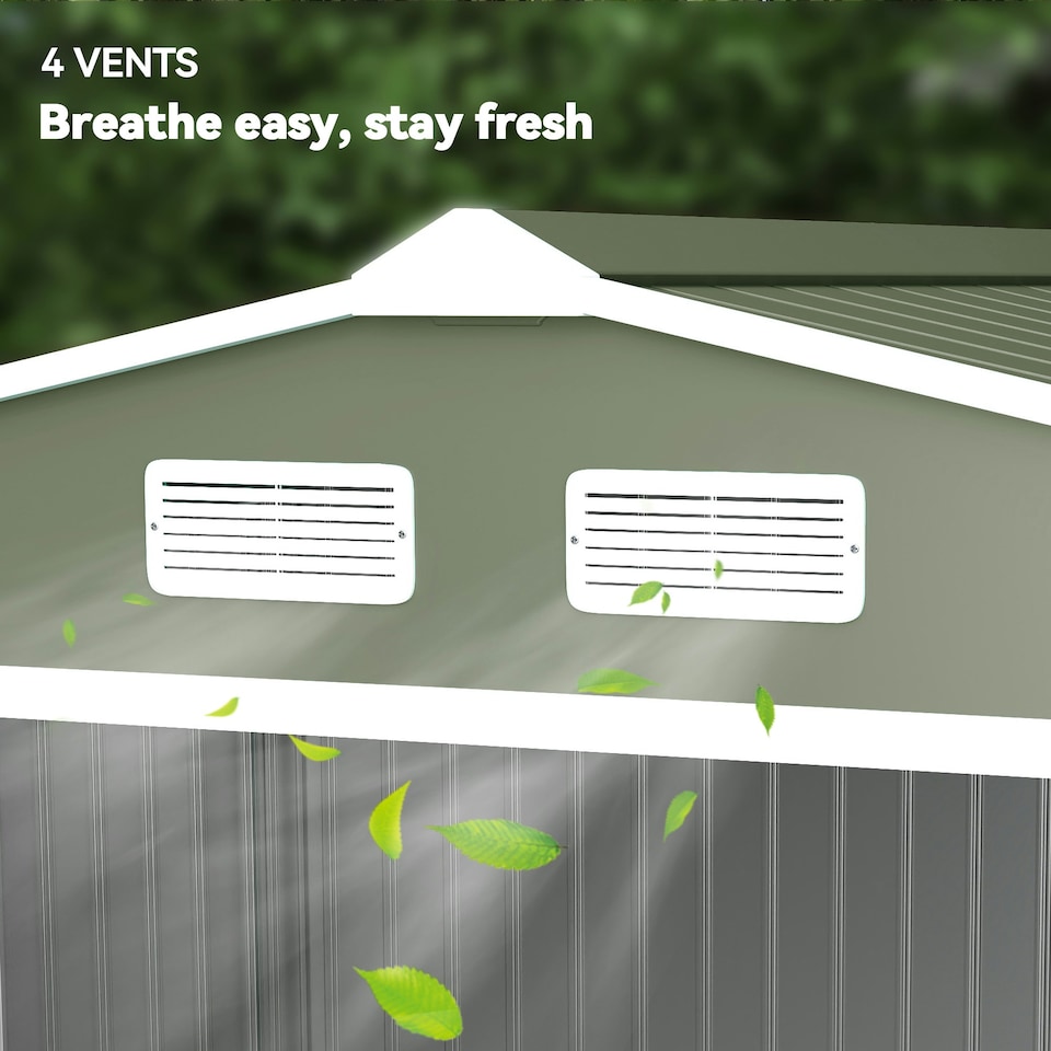 image 1 of Outsunny 9 x 6FT Galvanised Garden Storage Shed with Sliding Door, Light Green