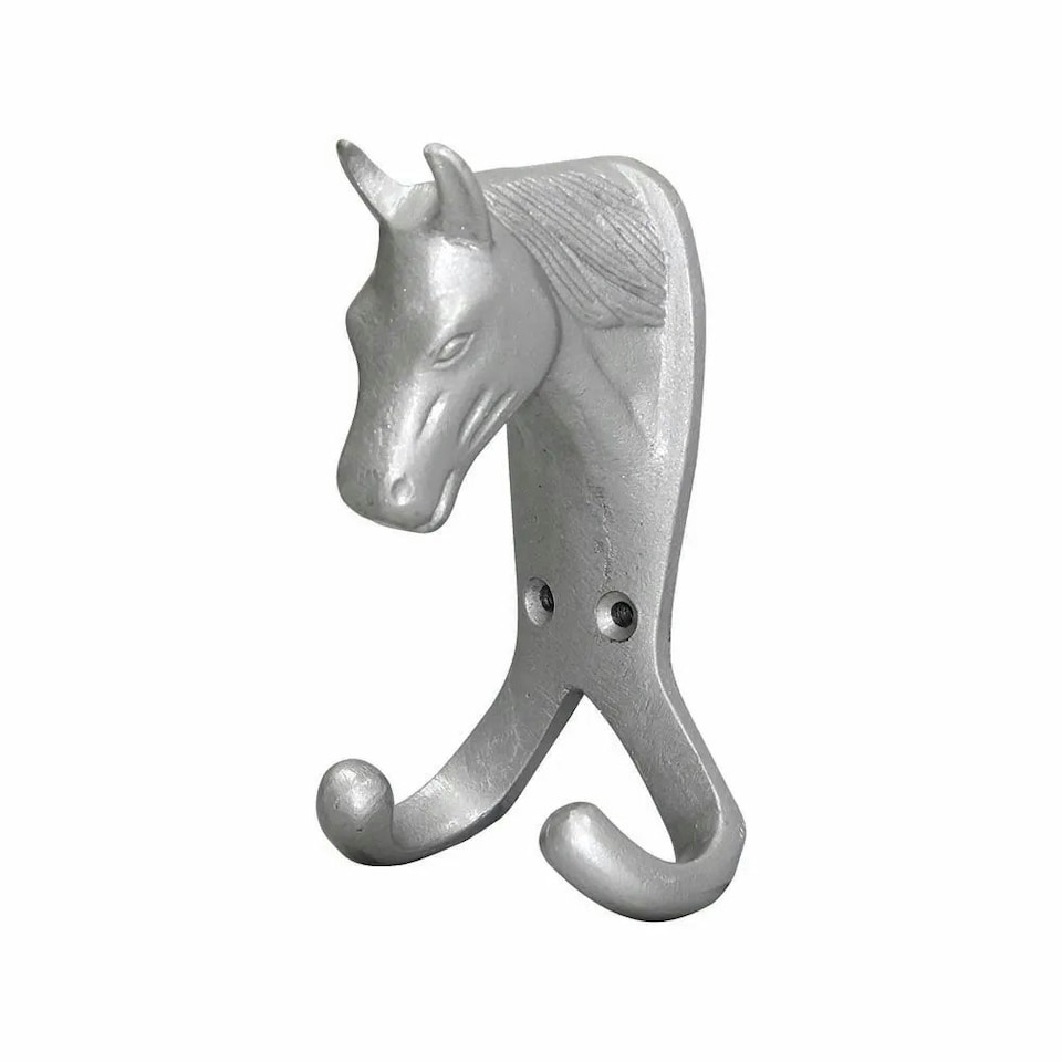 Perry Equestrian Horse Head Double Stable/Wall Hook - Silver - One Size