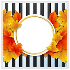 Orange& red autumn leaves on black stripes (Picture Frame) White | M