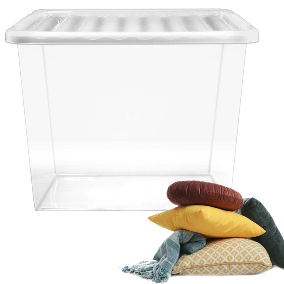 image 1 of 1 x Heavy Duty Multipurpose 80 Litre Home Office Clear Plastic Storage Container With Lid Clear