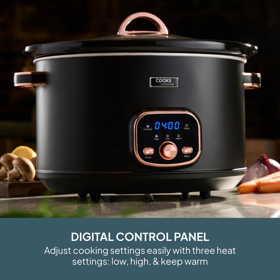 image 1 of Cooks Professional 8L Digital Slow Cooker with Glass Lid | Black | Black & Copper