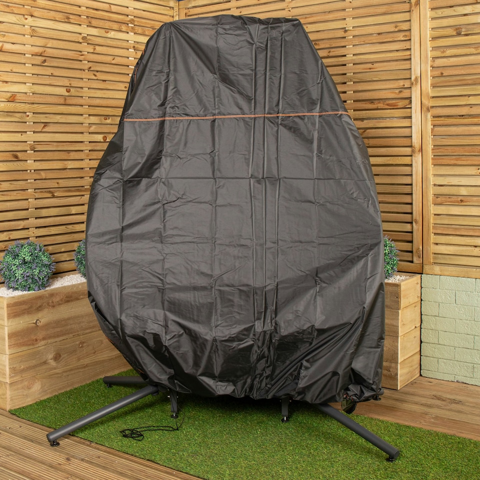 image 1 of Samuel Alexander 2 Seater Hanging Garden Rattan Egg Chair with Steel Frame and Waterproof Cover in Grey Grey