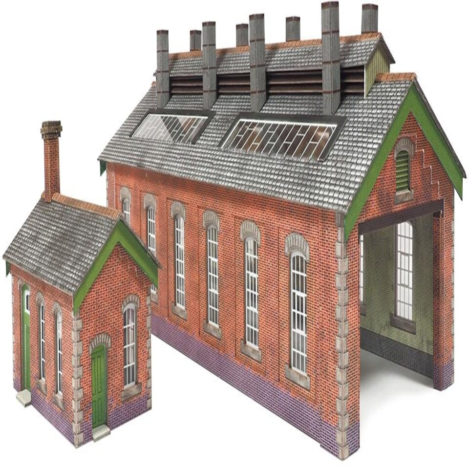 image 1 of Metcalfe Double Track Engine Shed Red Brick Card Kit
