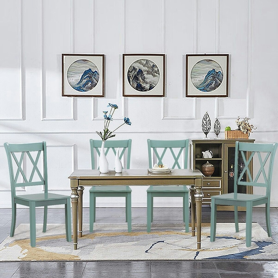 image 1 of COSTWAY Set of 2 Dining Chairs Wooden Armless Chairs Green
