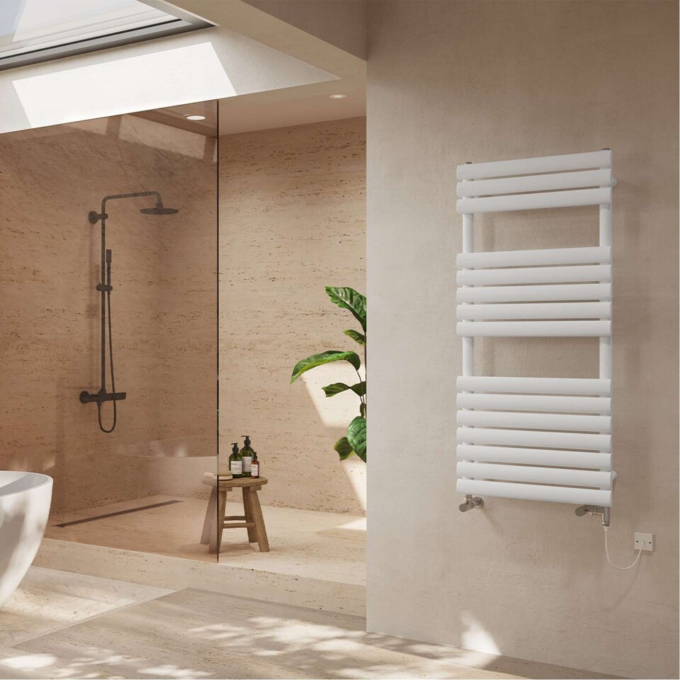 image 1 of Omeara - White Dual Fuel Towel Rail H1120mm x W500mm Standard