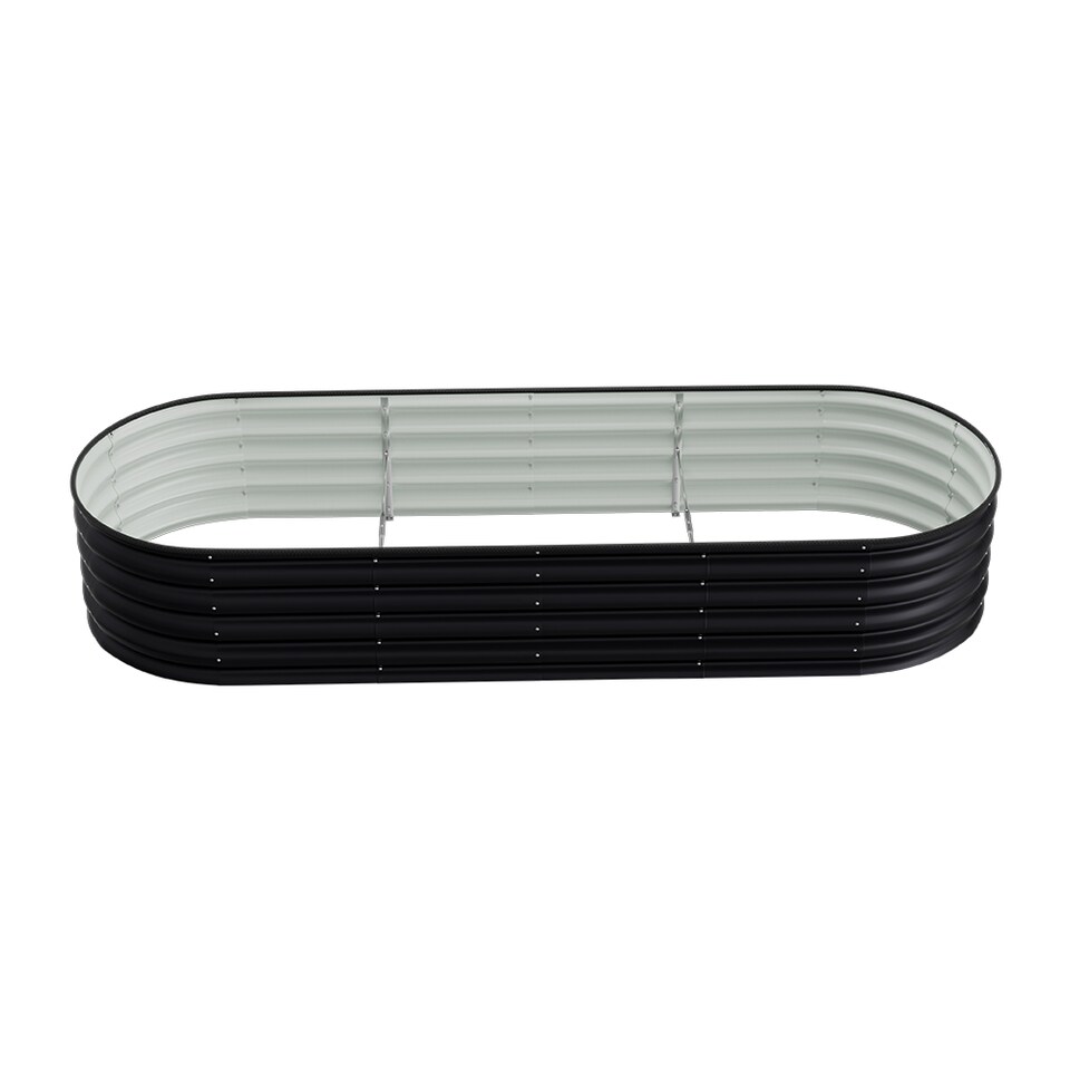 image 1 of Living and Home 2.4m Gardens Bed Oval-Shaped Galvanized Steel Garden Planter With Plant Support Trellis, Black | Black | 240cm W x 80cm D x 42cm H