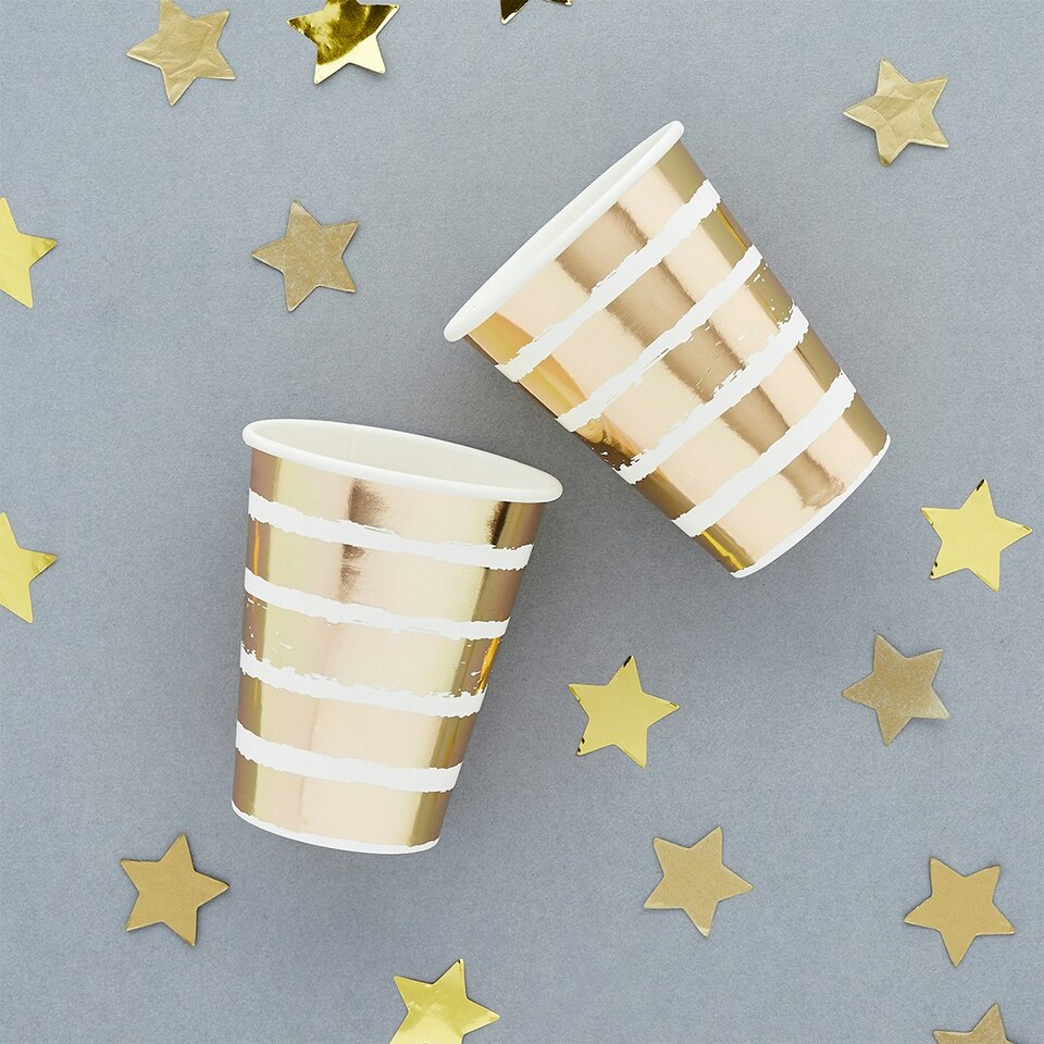 Gold Striped Paper Cups - Pack of 8