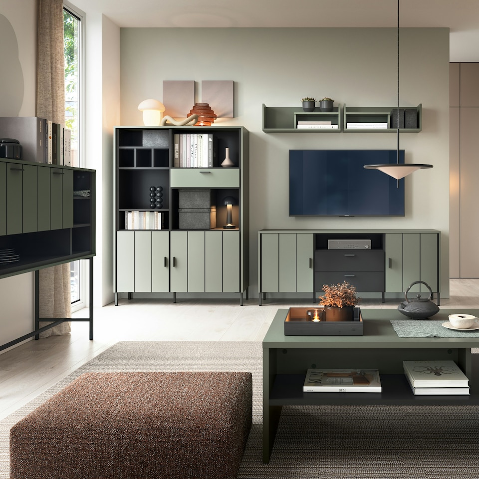 image 1 of Arundel Bookcase 2 Door 1 Drawer in Green/Grey