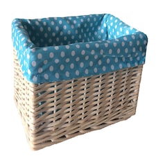 Blue Spotty Lined Wicker Open Storage Basket Small | Blue | Blue