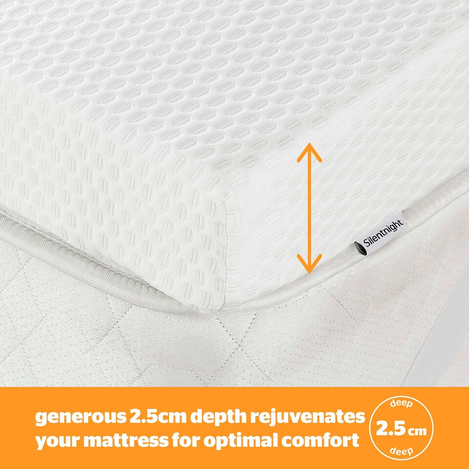 image 1 of Silentnight Impress 2.5cm Thick Memory Foam Mattress Topper, Hypoallergenic, Orthopedic, King