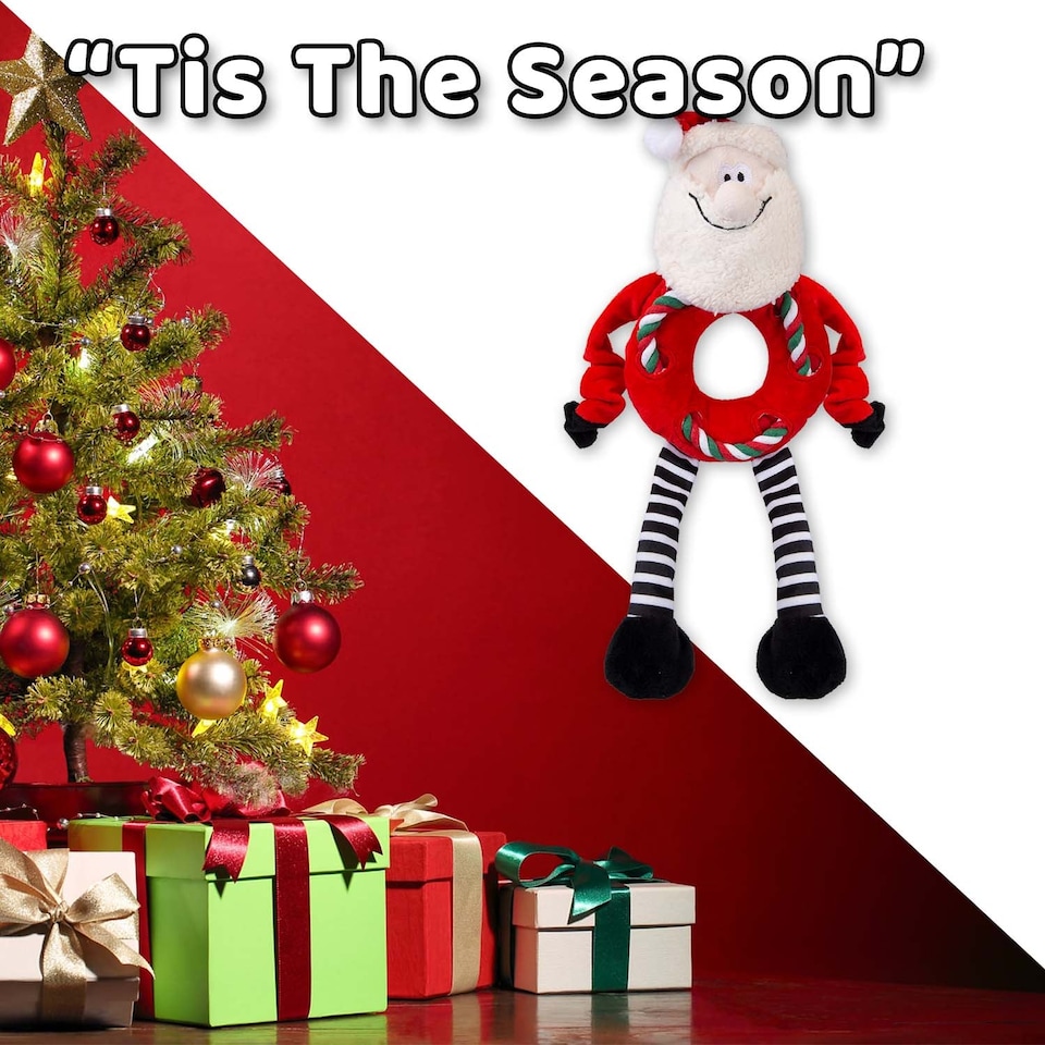 image 1 of vfm-estore Christmas Santa Pet Toy 45.5cm x 20cm Red - Festive Indoor Xmas Ornament