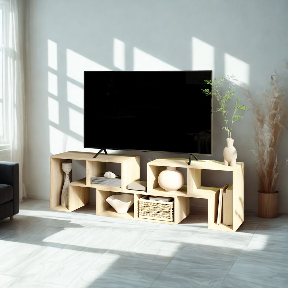 image 1 of Adjustable Free Combination TV Stand Unit With Storage Grey
