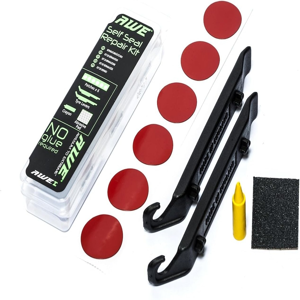 image 1 of AWE SELF SEAL Bike Tyre Puncture Repair Set With Patches & Quality Levers
