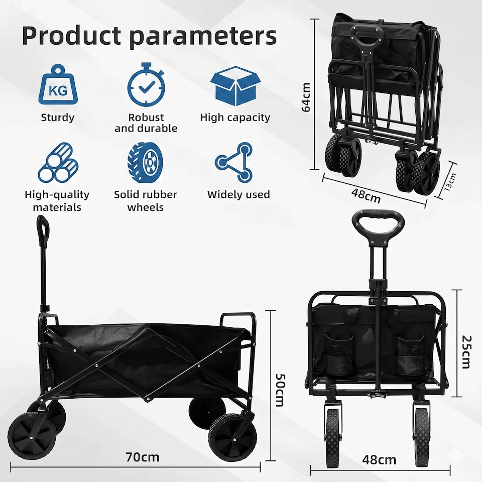 image 1 of Foldable Wagon Cart with Adjustable Handle for Camping Shopping