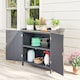 image 7 of Outsunny Wood Garden Storage Cabinet, Outdoor Tool Shed with Galvanised Top and Two Shelves, Potting Bench Table for Garden Tools or Pool Accessories, Grey
