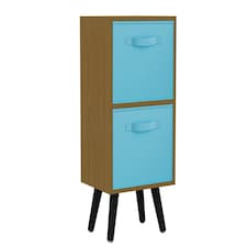 Beech 2-Tier 2-Drawer Cube Shelving Unit with Scandinavian Legs | Blue | Sky Blue & Black | 1