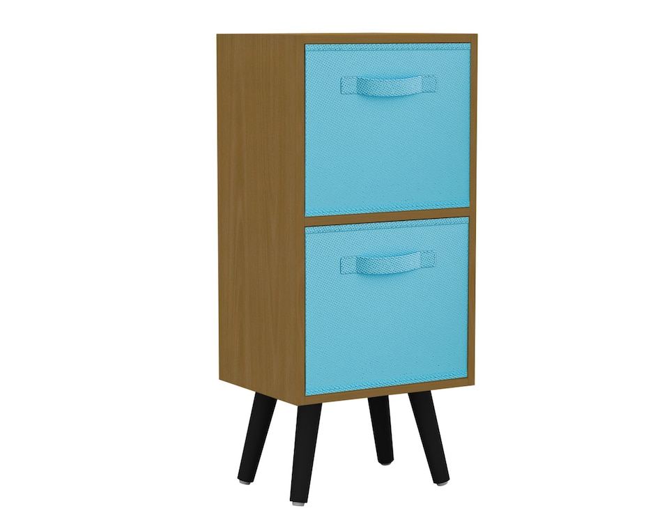 image 1 of Beech 2-Tier 2-Drawer Cube Shelving Unit with Scandinavian Legs | Blue | Sky Blue & Black | 1