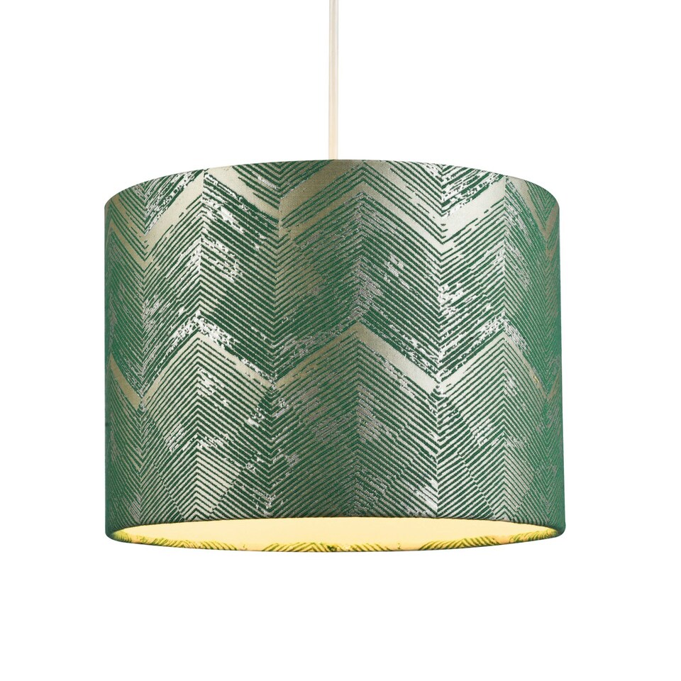 image 1 of Contemporary Emerald Green Drum Lamp Shade with Gold and Silver Metallic Decor