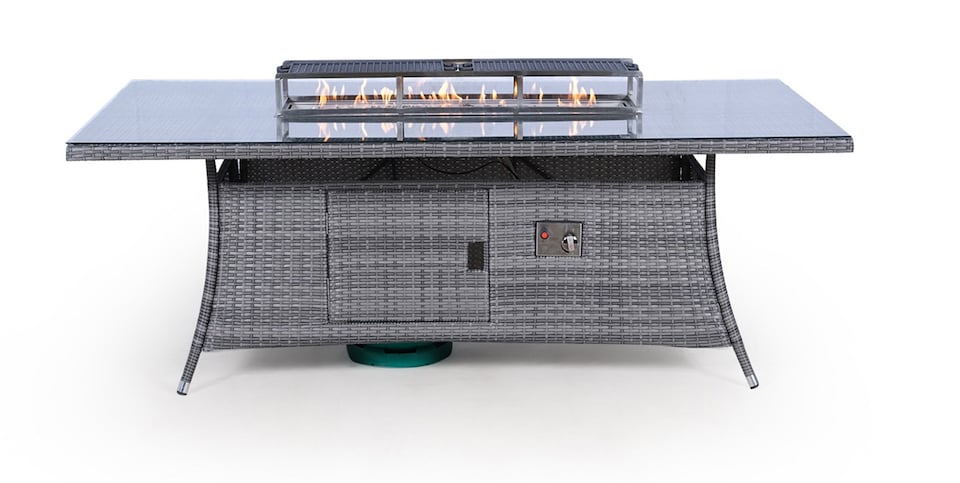 image 1 of Giardino Fire Pit 8 Seater Rectangle Rattan Dining Table | Grey
