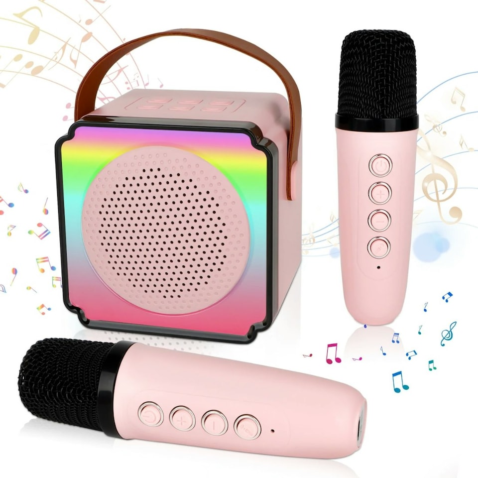 image 1 of Kids Mini Karaoke Machine – Bluetooth 5.0 Singing Speaker with Dual Microphones & Portable Design (Pink)