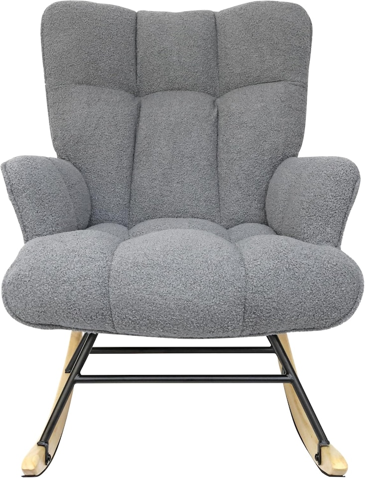 image 1 of Alivio Comfortable Teddy Rocking Arm Chair with High Backrest (Grey)