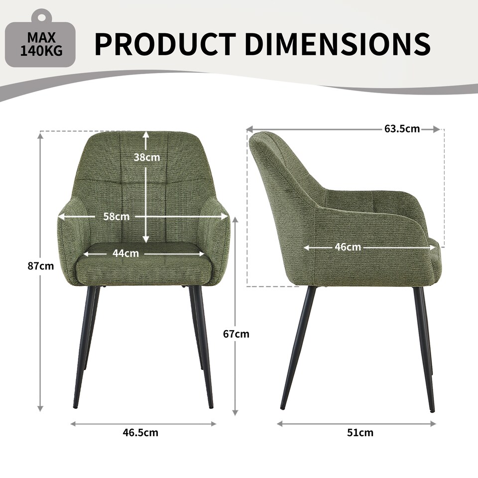 image 1 of SONARA Dining Chair Set of 2, Water-Repellent Plush Chenille Upholstered for Dining Room | Green