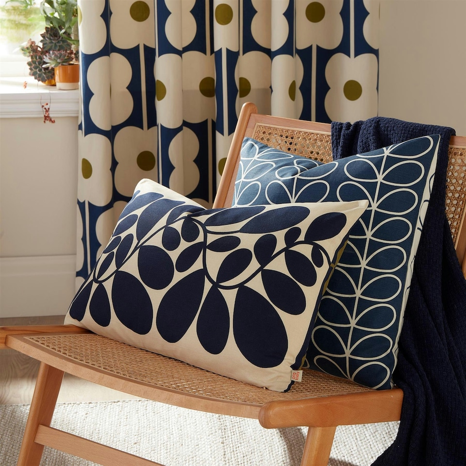 image 1 of Orla Kiely Abacus Flower Eyelet Curtains Navy Blue | 66X90"