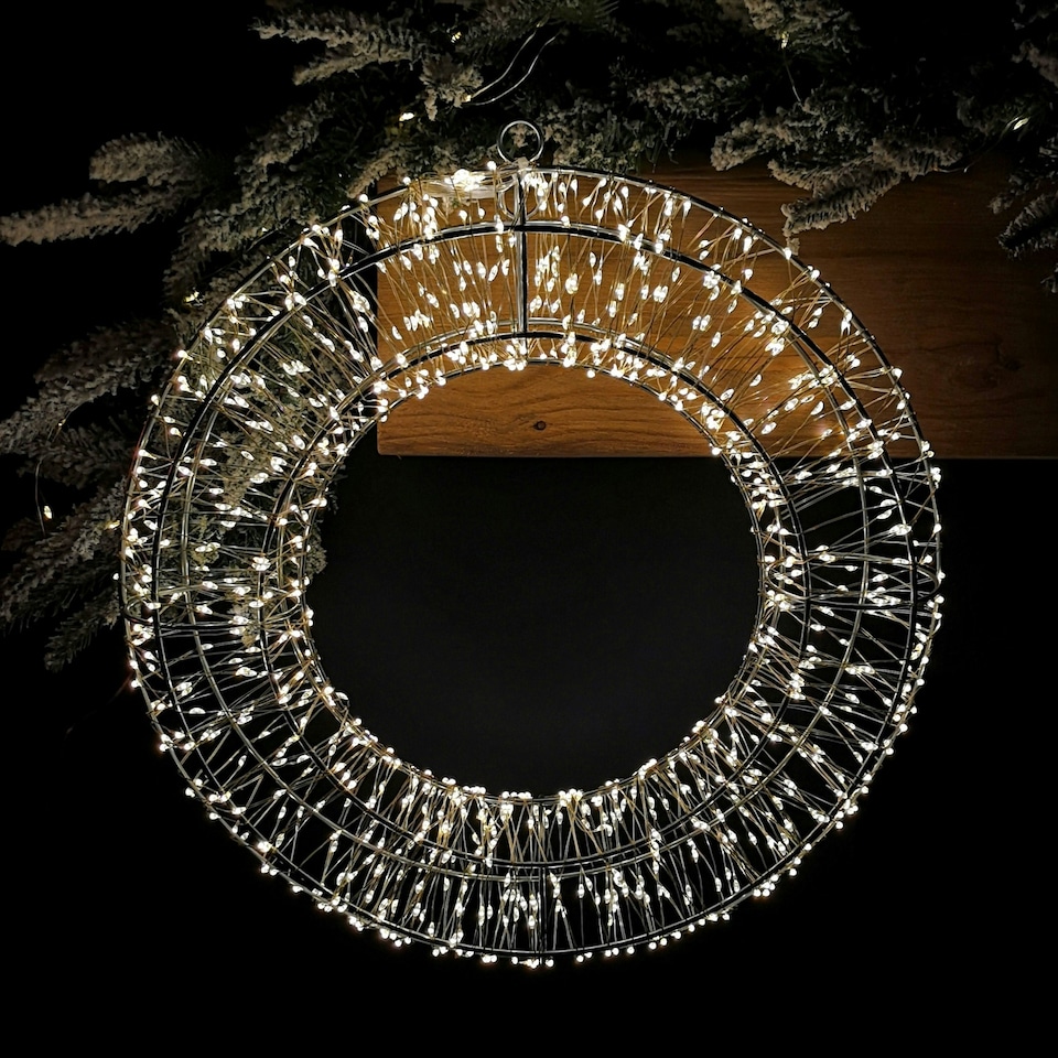 image 1 of 50cm 1440 Warm White LEDs Outdoor Christmas Wreath with Lights Pre Lit Door Wreath