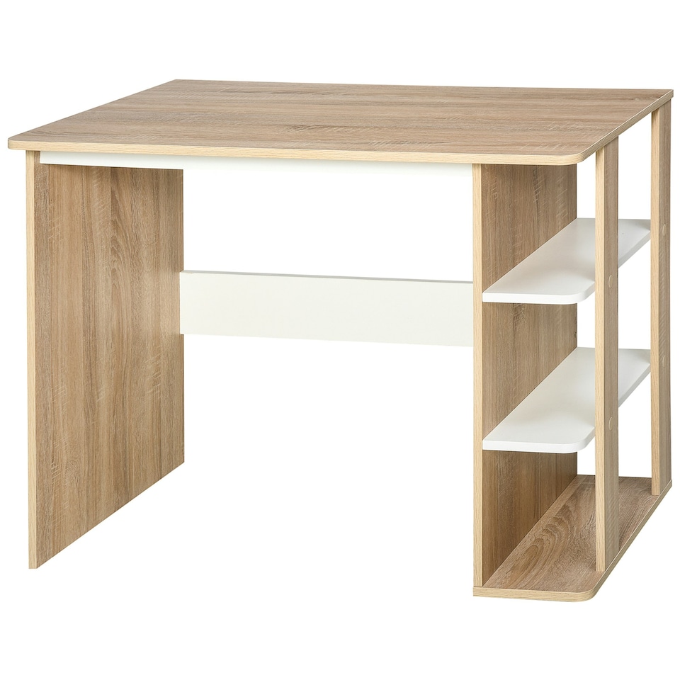 image 1 of HOMCOM Duo Work Desk & 3-Tier Side Shelves Wide Table Sturdy Frame