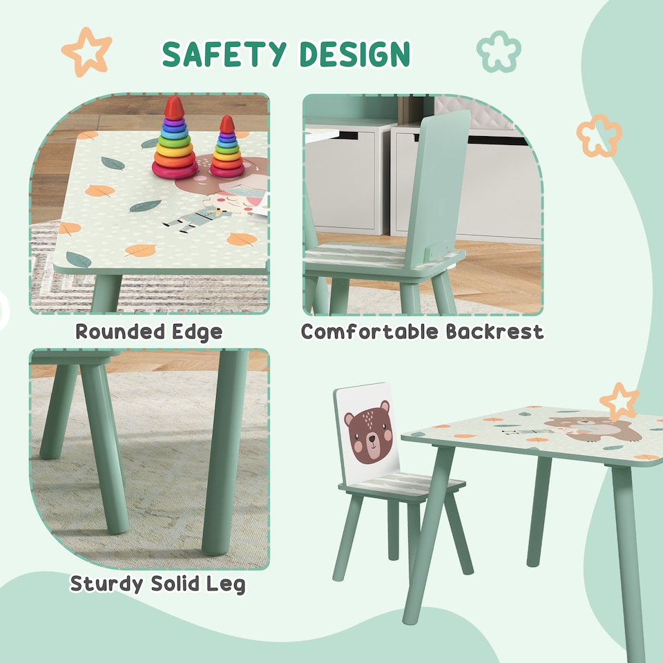 image 1 of ZONEKIZ Kids Table and Chairs, Children Desk with Two Chairs, Three Piece | Green