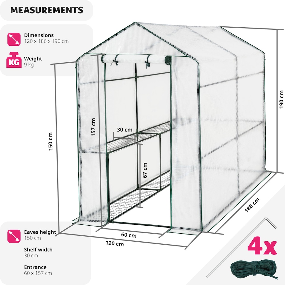 image 1 of Greenhouse - 4 shelf levels, tarpaulin cover, 186 x 120 x 190 cm